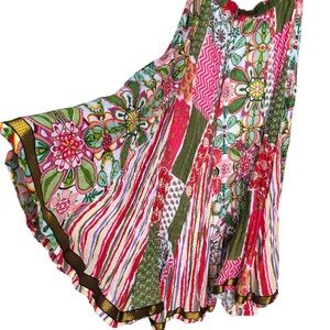 Peppermint Bay Pink and White Asymmetrical Maxi Skirt 💯 Cotton Size Medium